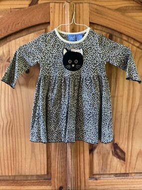 Girls Baby Crew tan black Cat cheetah long sleeve dress size 18 months